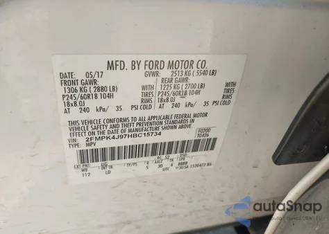 2017 Ford Edge Sel from USA, damaged, VIN 2FMPK4J97HBC15734